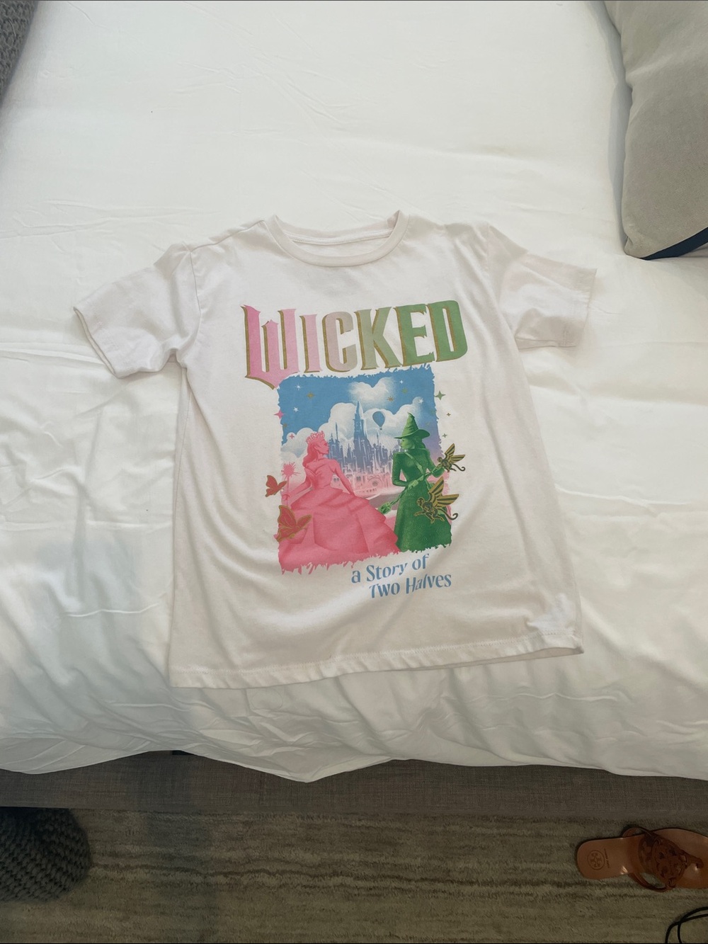 White Kids Short-Sleeve Tee with Pink & Green 'Wicked' Graphic